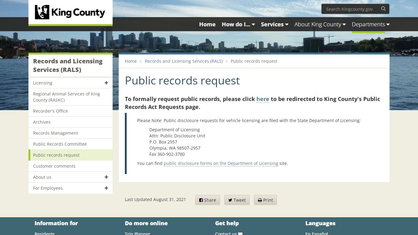 Public records request - King County