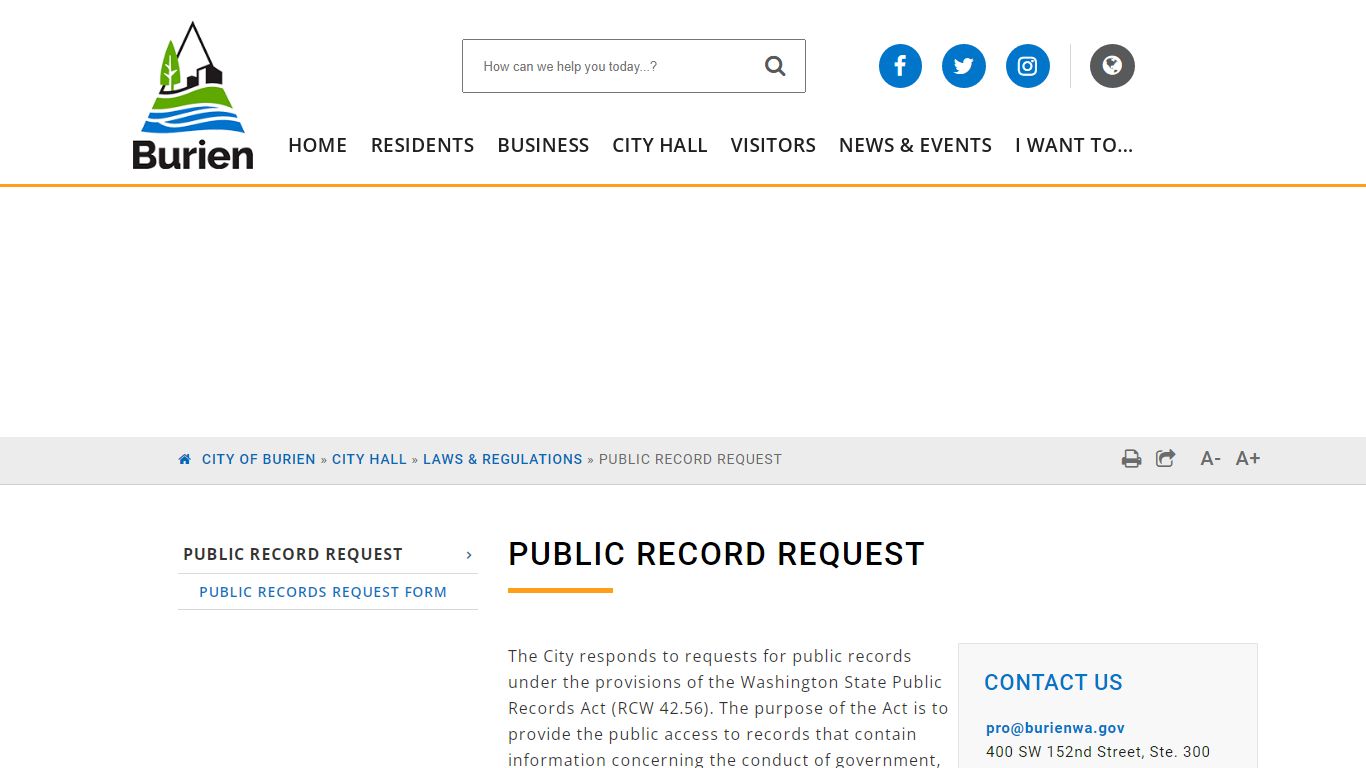 Public Record Request - City of Burien